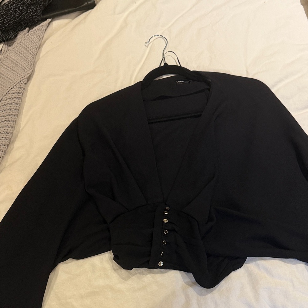 Zara Black Buttoned Women's Top